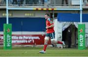 14 December 2013; Peter O'Mahony, Munster, leaves the pitch after being shown a yellow card by referee JP Doyle. Heineken Cup 2013/14, Pool 6, Round 4, Perpignan v Munster. Stade Aimé Giral, Perpignan, France. Picture credit: Diarmuid Greene / SPORTSFILE