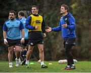 16 December 2013; Leinster's Martin Moore, left, John Cooney and Brian O'Driscoll during squad training ahead of their Celtic League 2013/14, Round 10, match against Edinburgh on Friday. Leinster Rugby Squad Training & Press Briefing, Rosemount, UCD, Belfield, Dublin. Picture credit: Piaras Ó Mídheach / SPORTSFILE
