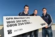 17 December 2013; The number of county players accessing the GPA Confidential Counselling Service trebled in 2013 according to the association's annual review of the programme published today. Cavan footballer Alan O'Mara, left, former Cork hurler Conor Cusack and Offaly footballer Niall McNamee, in attendance to help promote the publication of the GPA’s annual review of its Mental Health Programme. Gaelic Players Association, Northwood House, Santry, Dublin. Picture credit: Barry Cregg / SPORTSFILE