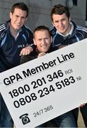 17 December 2013; The number of county players accessing the GPA Confidential Counselling Service trebled in 2013 according to the association's annual review of the programme published today.Offaly footballer Niall McNamee, left, former Cork hurler Conor Cusack and Cavan footballer Alan O'Mara, in attendance to help promote the publication of the GPA’s annual review of its Mental Health Programme. Gaelic Players Association, Northwood House, Santry, Dublin. Picture credit: Barry Cregg / SPORTSFILE
