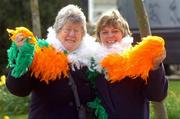 17 March 2005; Margeret Stanley, left, and Angela Tidmarsh, both from Waterford, celebrate St. Patrick's Day at the Cheltenham Festival. Cheltenham Festival, Prestbury Park, Cheltenham, England. Picture credit; Pat Murphy / SPORTSFILE