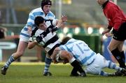 17 March 2005; David Gilchrist, Belvedere College, is tackled by Luke Fitzgerald, 13, and Paul Ryan, Blackrock College. Leinster Schools Senior Cup Final, Belvedere College v Blackrock College, Lansdowne Road,  Dublin. Picture credit; Matt Browne / SPORTSFILE