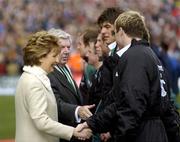 12 March 2005; President Mark McAleese and Barry Keogh, President of the IRFU, meet the Irish players before the match. RBS Six Nations Championship 2005, Ireland v France, Lansdowne Road, Dublin. Picture credit; Damien Eagers / SPORTSFILE