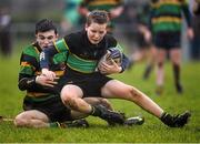 18 December 2013; Gavin Nugent, St. Conleth’s College is tackled by Finbar McAvinue , Moyne Community School. Leinster Schools Duff Junior Cup Final, St. Conleth’s College v Moyne Community School. Mullingar RFC, Co. Westmeath. Picture credit: David Maher / SPORTSFILE