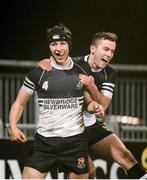 18 December 2013: Newbridge College's Conor Doyle, left, celebrates with Barry Finan after scoring his side's try. Leinster Senior League Section B Final, Cistercian College Roscrea v Newbridge College, Donnybrook Stadium, Donnybrook, Dublin. Picture credit: Ray Lohan / SPORTSFILE
