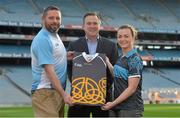 19 December 2013; Peter McKenna, Commercial Director of the GAA and Stadium Director of Croke Park, with Graham O'Sullivan, Regional manager GAA Kukri, left, and Bronagh McClenaghan, Sales manager Kukri, in attendance at the announcement of Kukri as the new kit supplier for the GAA. Croke Park, Dublin. Picture credit: Matt Browne / SPORTSFILE
