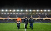 20 December 2013; The groundsmen inspect the pitch ahead of the game. Celtic League 2013/14, Round 10, Edinburgh v Leinster, Murrayfield, Edinburgh, Scotland. Picture credit: Stephen McCarthy / SPORTSFILE