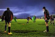 21 December 2013; Newport Gwent Dragons players during the pre-match warm-up. Celtic League 2013/14, Round 10, Connacht v Newport Gwent Dragons, Sportsground, Galway. Picture credit: Ray Ryan / SPORTSFILE