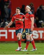 21 December 2013; Munster's Ronan O'Mahony, left, is congratulated by his brother and team-mate Barry O'Mahony, after scoring his side's first and only try of the game. Celtic League 2013/14, Round 10, Munster v Scarlets, Musgrave Park, Cork. Picture credit: Diarmuid Greene / SPORTSFILE