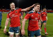 21 December 2013; Munster try-scorer Ronan O'Mahony, right, is congratulated after the game by his brother and team-mate Barry O'Mahony. Celtic League 2013/14, Round 10, Munster v Scarlets, Musgrave Park, Cork. Picture credit: Diarmuid Greene / SPORTSFILE