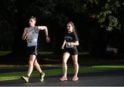 22 December 2013; Robbie Kelly, Sligo A.C, left, and Sinead O'Connor, Celbridge A.C., Co. Kildare, competing in the Woodie’s DIY 5K Race Walking Championships of Ireland. St Anne's Park, Dublin. Picture credit: Ramsey Cardy / SPORTSFILE