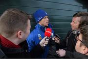 23 December 2013; Leinster's Zane Kirchner speaking to the media during a press briefing ahead of their Celtic League 2013/14, Round 11, match against Ulster on Saturday. Leinster Rugby Squad Training & Press Briefing, Rosemount, UCD, Belfield, Dublin. Picture credit: Ramsey Cardy / SPORTSFILE