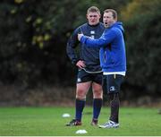 23 December 2013; Leinster skills & kicking coach Richie Murphy with Tadhg Furlong during squad training ahead of their Celtic League 2013/14, Round 11, match against Ulster on Saturday. Leinster Rugby Squad Training & Press Briefing, Rosemount, UCD, Belfield, Dublin. Picture credit: Piaras Ó Mídheach / SPORTSFILE
