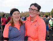 25 December 2013; Orna Morrisey, left, and Carmel O'Hare, members of Sutton Tennis Club, after competing, with 1,000 others, in the 'Billy Peppard Perpetual Cup' for the Christmas Morning Race - in aid of GOAL in St Annes Park, Raheny, Dublin. Picture credit: Ray McManus / SPORTSFILE