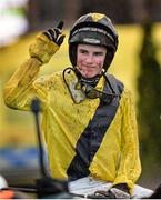 27 December 2013; Danny Mullins celebrates after winning the Paddy Power Future Champions Novice Hurdle on The Tullow Tank. Leopardstown Christmas Racing Festival 2013, Leopardstown Racetrack, Leopardstown, Co. Dublin. Picture credit: Matt Browne / SPORTSFILE
