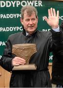 27 December 2013; Owner JP McManus with his trophy after winning the Paddy Power iPad App 3-Y-O Maiden Hurdle with Plinth. Leopardstown Christmas Racing Festival 2013, Leopardstown Racetrack, Leopardstown, Co. Dublin. Picture credit: Matt Browne / SPORTSFILE
