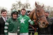27 December 2013; Jockey, Ruby Walsh, left, with Owner of Rockyaboya Patrick Mullins after the Paddy Power Steeplechase Cup. Leopardstown Christmas Racing Festival 2013, Leopardstown Racetrack, Leopardstown, Co. Dublin. Picture credit: Matt Browne / SPORTSFILE