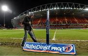 27 December 2013; Thomond Park head groundsman Nick Grene works on the pitch before the game. Celtic League 2013/14, Round 11, Munster v Connacht, Thomond Park, Limerick. Picture credit: Diarmuid Greene / SPORTSFILE