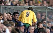 20 March 2005; Stephen McDermott, Donegal, takes his place in the dugout having been shown a yellow card. Allianz National Football League, Division 1A, Dublin v Donegal, Parnell Park, Dublin. Picture credit; Brian Lawless / SPORTSFILE