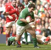 19 March 2005; Marcus Horan, Ireland, gets past Robert Sidoli, Wales, to score a try. RBS Six Nations Championship 2005, Wales v Ireland, Millennium Stadium, Cardiff, Wales. Picture credit; Brendan Moran / SPORTSFILE