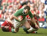 19 March 2005; Marcus Horan, Ireland, scores his sides first try against Wales. RBS Six Nations Championship 2005, Wales v Ireland, Millennium Stadium, Cardiff, Wales. Picture credit; Brendan Moran / SPORTSFILE