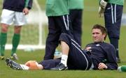 23 March 2005; Republic of Ireland's Robbie Keane with an ice pack on his leg during squad training. Republic of Ireland Squad training, Malahide FC, Malahide, Dublin. Picture credit; Pat Murphy / SPORTSFILE