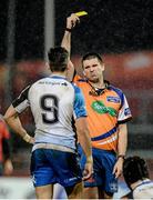 27 December 2013; Connacht's Frank Murphy is shown a yellow a card by referee Dudley Phillips. Celtic League 2013/14, Round 11, Munster v Connacht, Thomond Park, Limerick. Picture credit: Diarmuid Greene / SPORTSFILE