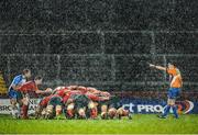 27 December 2013;  Munster's scrum half Gerry Hurley puts the ball into the scrum late in the game in severe weather conditions. Celtic League 2013/14, Round 11, Munster v Connacht, Thomond Park, Limerick. Picture credit: Brendan Moran / SPORTSFILE