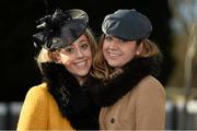 28 December 2013; Jackie O'Mahony, left, and her sister Geraldine, from Lixnaw, Co. Kildare, enjoying a day at the races. Leopardstown Christmas Racing Festival 2013, Leopardstown Racetrack, Leopardstown, Co. Dublin. Picture credit: Barry Cregg / SPORTSFILE