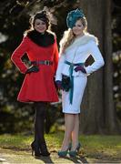 28 December 2013; Claire Sherwin, left, from Clonee, Co. Dublin, and Elaine Bury, from Dunboyne, Co. Meath, enjoying a day at the races. Leopardstown Christmas Racing Festival 2013, Leopardstown Racetrack, Leopardstown, Co. Dublin. Picture credit: Matt Browne / SPORTSFILE