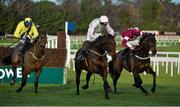 28 December 2013; Djakadam, centre, with Ruby up, races ahead of Si C'Etait Vrai, right, with Davy Russell up, who finished second, and Minsk, with Danny Mullins up, who finished third, on their way to winning The Ballymaloe Country Relish Beginners Steeplechase. Leopardstown Christmas Racing Festival 2013, Leopardstown Racetrack, Leopardstown, Co. Dublin. Picture credit: Barry Cregg / SPORTSFILE