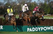 28 December 2013; Djakadam, centre, with Ruby up, jumps the last ahead of Si C'Etait Vrai, right, with Davy Russell up, who finished second, and Minsk, with Danny Mullins up, who finished third, on their way to winning The Ballymaloe Country Relish Beginners Steeplechase. Leopardstown Christmas Racing Festival 2013, Leopardstown Racetrack, Leopardstown, Co. Dublin. Picture credit: Barry Cregg / SPORTSFILE