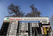29 December 2013; Race information is displayed before the first race of the day. Leopardstown Christmas Racing Festival 2013, Leopardstown Racetrack, Leopardstown, Co. Dublin. Picture credit: Ramsey Cardy / SPORTSFILE