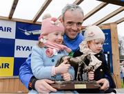 29 December 2013; Ruby Walsh celebrates after winning The Ryanair Hurdle aboard Hurricane Fly with his daughters Isobel and Elsa. Leopardstown Christmas Racing Festival 2013, Leopardstown Racetrack, Leopardstown, Co. Dublin. Photo by Sportsfile