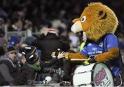 28 December 2013; Leo The Lion meets fans during the match. Celtic League 2013/14, Round 11. Leinster v Ulster, RDS, Ballsbridge, Dublin. Picture credit: Ramsey Cardy / SPORTSFILE