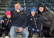 28 December 2013; Leinster fans, from left, Ciara, age 6, Ian, Sean, age 8, and Bernadette Power, from Ballinasloe, Co. Galway, ahead of the match. Celtic League 2013/14, Round 11. Leinster v Ulster, RDS, Ballsbridge, Dublin. Picture credit: Piaras Ó Mídheach / SPORTSFILE