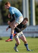 30 December 2013; Ronan Wallace, Mullingar RFC, Ireland U18 Clubs, is tackled by Alan McMahon, Rockwell College, Ireland U18 Schools. Representative Match, Ireland U18 Clubs v Ireland U18 Schools, Ashbourne RFC, Ashbourne, Co. Meath. Photo by Sportsfile