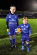 28 December 2013; Leinster matchday mascots Shane McGrath, age 10, from Rathfarnham, Dublin, and George Hook, age 5, from Blackrock, Cork, ahead of the game. Celtic League 2013/14, Round 11. Leinster v Ulster, RDS, Ballsbridge, Dublin. Picture credit: Stephen McCarthy / SPORTSFILE