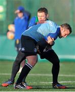 30 December 2013; Leinster's Aaron Dundon is tackled by team-mate Brian O'Driscoll, back, during Leinster Rugby Squad Training, UCD, Belfield, Dublin. Picture credit: Pat Murphy / SPORTSFILE