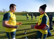 30 December 2013; Munster's CJ Stander, left, and Gerhard van den Heever in conversation before squad training ahead of their Celtic League game against Ulster on Friday. Munster Rugby Squad Training, University of Limerick, Limerick. Picture credit: Diarmuid Greene / SPORTSFILE