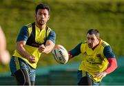 30 December 2013; Munster's Casey Laulala, left, and Felix Jones during squad training ahead of their Celtic League game against Ulster on Friday. Munster Rugby Squad Training, University of Limerick, Limerick. Picture credit: Diarmuid Greene / SPORTSFILE