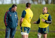 30 December 2013; Munster's BJ Botha, right, in conversation with head coach Rob Penney during squad training ahead of their Celtic League game against Ulster on Friday. Munster Rugby Squad Training, University of Limerick, Limerick. Picture credit: Diarmuid Greene / SPORTSFILE