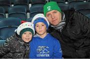 28 December 2013; Leinster fans, from left, James Cranny, age 7, Fintan Cranny, age 8, and Michael Cranny, from Carrickmines, Co. Dublin, ahead of the game. Celtic League 2013/14, Round 11. Leinster v Ulster, RDS, Ballsbridge, Dublin. Picture credit: Piaras Ó Mídheach / SPORTSFILE