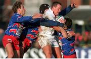 9 January 1999; Andrew Matchett, Ulster scrum-half, is tackled by Diego Dominguez, Christophe Moni and Christophe Laussueq, Stade Francais. Heineken European Cup Semi-Final, Ulster v Stade Francais, Ravenhill, Belfast, Antrim. Picture credit: Damien Eagers / SPORTSFILE