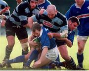 13 February 1999; Conor McGuinness, St Marys, in action against John Hayes and Alan Quinlan, Shannon. AIB League Rugby, St. Mary's College v Shannon, Templeville Road, Dublin. Picture credit: Brendan Moran / SPORTSFILE