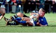 13 February 1999; Conor McGuinness, St Marys, in action against Alan Quinlan, Shannon. AIB League Rugby, St. Mary's College v Shannon, Templeville Road, Dublin. Picture credit: Damien Eagers / SPORTSFILE