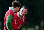 3 February 1999; Ireland's Conor O'Shea talks to Justin Bishop during training. Ireland Rugby Squad Training, Dr. Hickey Park, Greystones, Co. Wicklow. Picture credit: Brendan Moran / SPORTSFILE