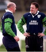 2 February 1999; Ireland's David Humphreys, left, and Keith Wood pictured during training. Ireland Rugby Squad Training, Dr Hickey Park, Greystones, Co. Wicklow. Picture credit: Brendan Moran / SPORTSFILE