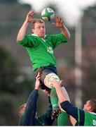 1 February 1999; Eric Miller takes the ball in the line out with help from Victor Costello, right, and Jeremy Davidson. Ireland Rugby Squad Training, Dr. Hickey Park, Greystones RFC, Wicklow. Picture credit: Matt Browne / SPORTSFILE
