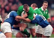 6 Febuary 1999; Victor Costello, Ireland, in action against Raphael Ibanez, left, and Richard Dourthe, right, France. Five Nations Rugby Championship, Ireland v France, Lansdowne Road, Dublin. Picture credit: Brendan Moran / SPORTSFILE